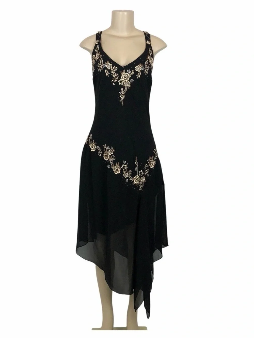 R&M Richards Floral Embroidered Beaded Midi Dress 14W Y2K Fairy 90s Whimsigoth